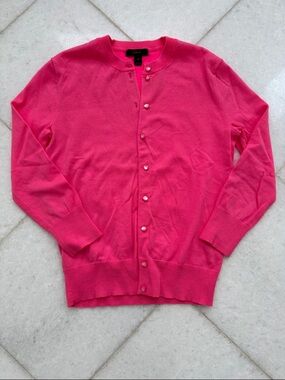 J. Crew Hot Pink Pearl-Button Cardigan, XS